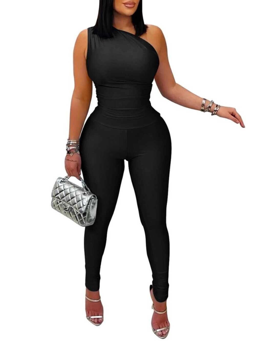 Women's Sexy Jumpsuits One Shoulder Bodycon Rompers One Piece Outfits